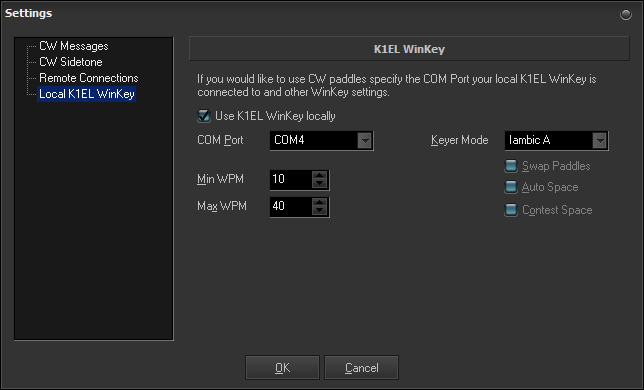 RemoteCW Settings Server K1EL WinKey