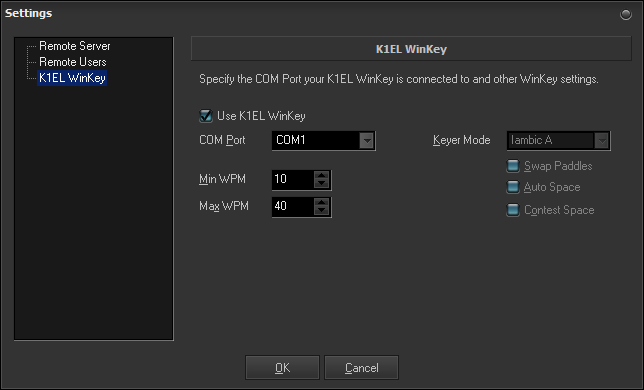 RemoteCW Settings Server K1EL WinKey